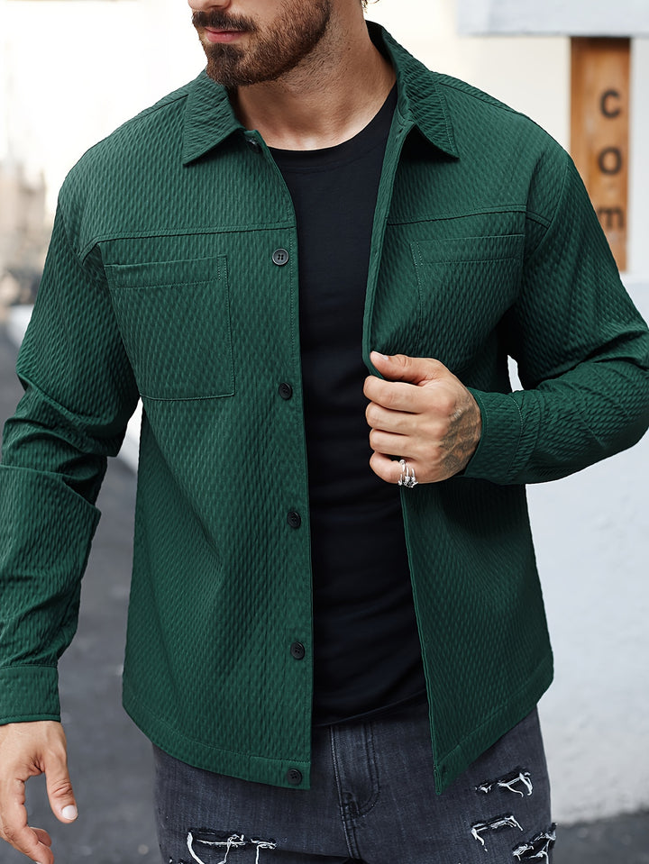 Men's Solid Color Textured Long Sleeve Shirt