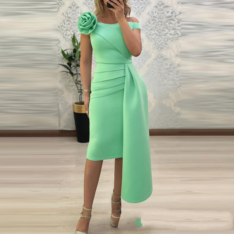 Off-Shoulder Floral Women's Midi Dress for Homecoming
