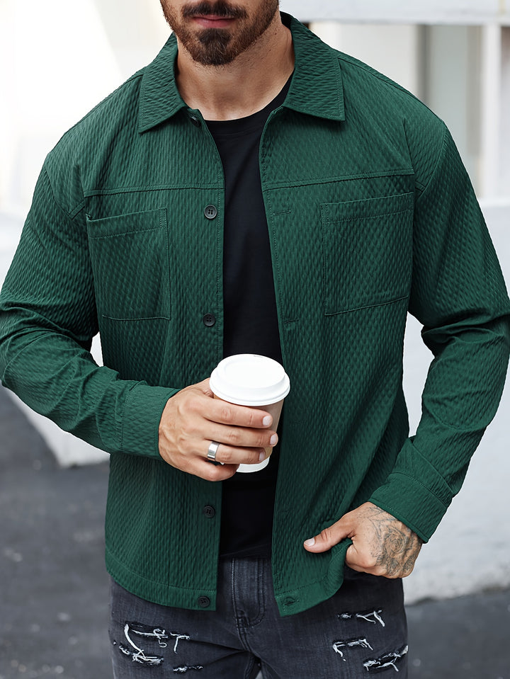 Men's Solid Color Textured Long Sleeve Shirt