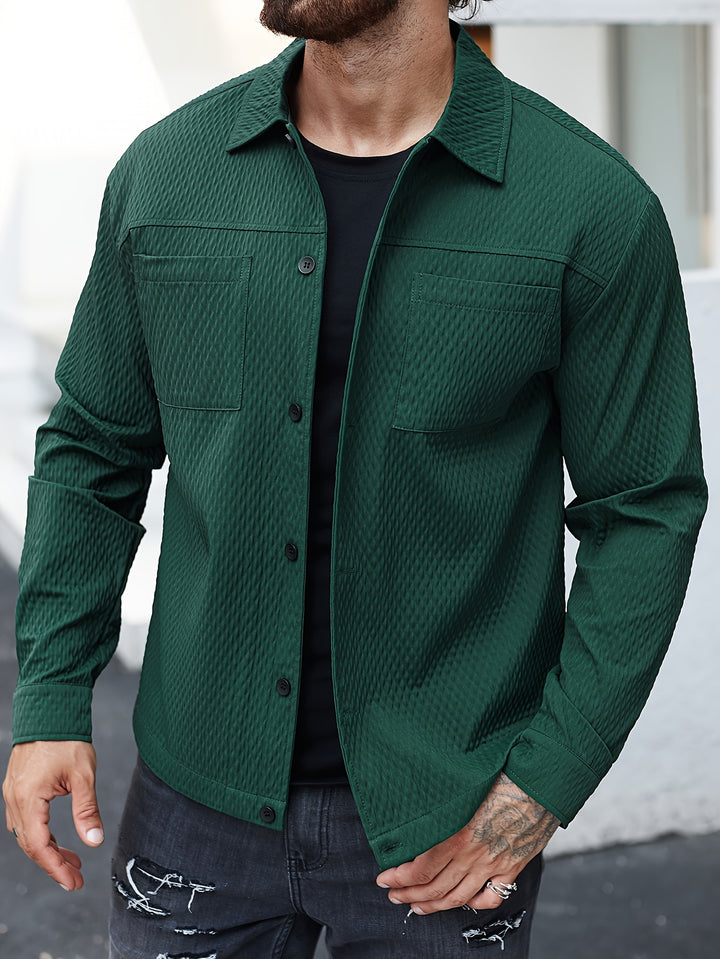 Men's Solid Color Textured Long Sleeve Shirt