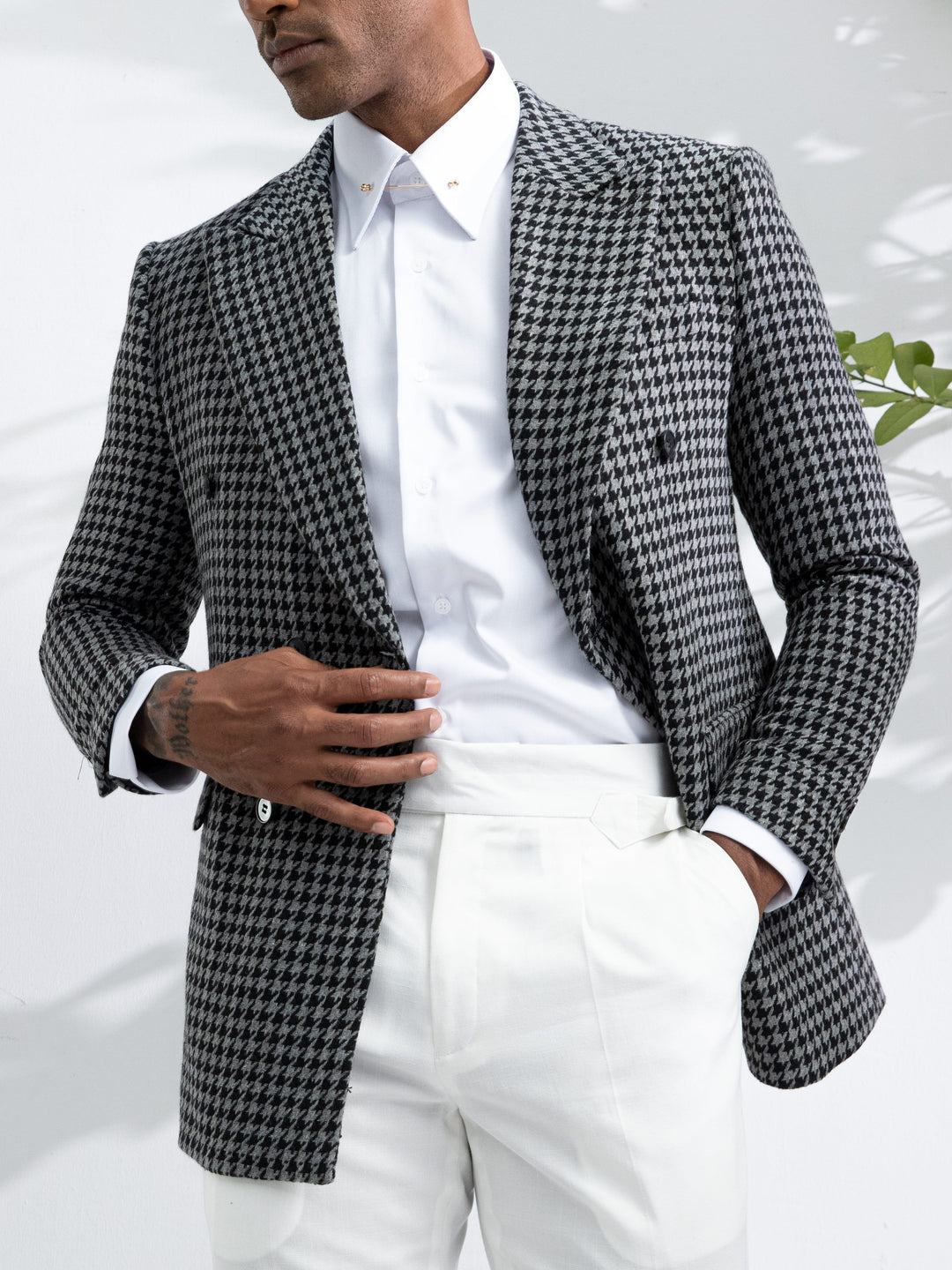 Men's Double-Breasted Houndstooth Blazer