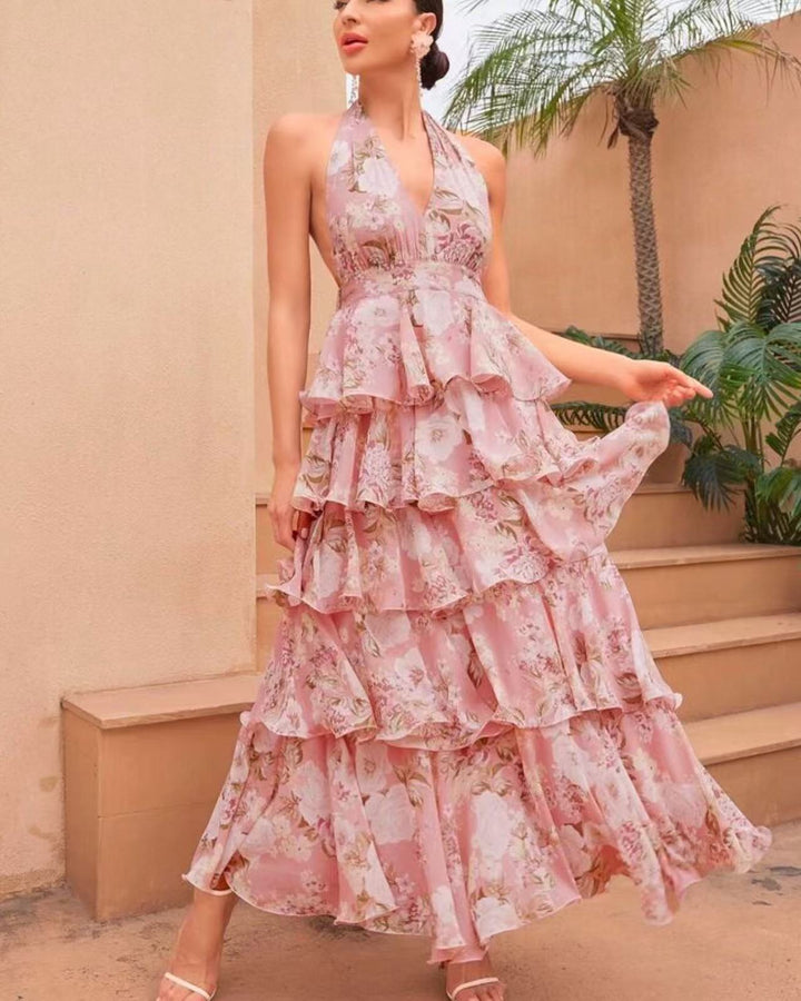 V-Neck Floral Women's Midi Dress for Homecoming