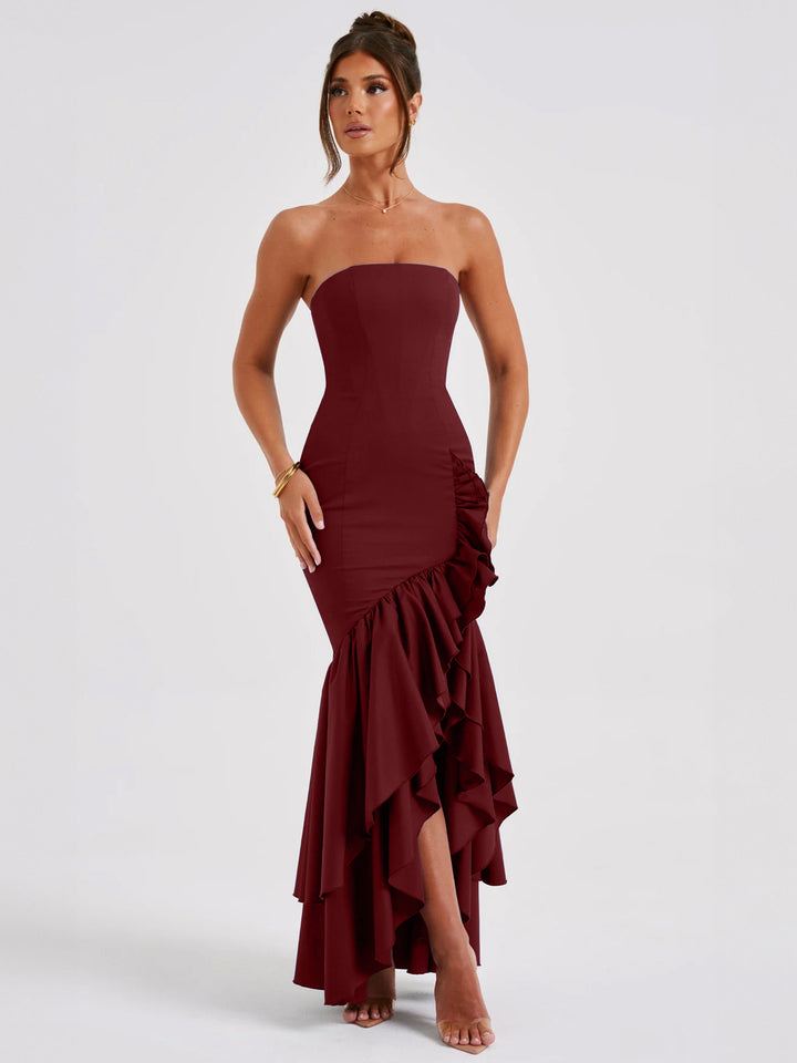 Strapless Slit Women's Midi Dress for Homecoming