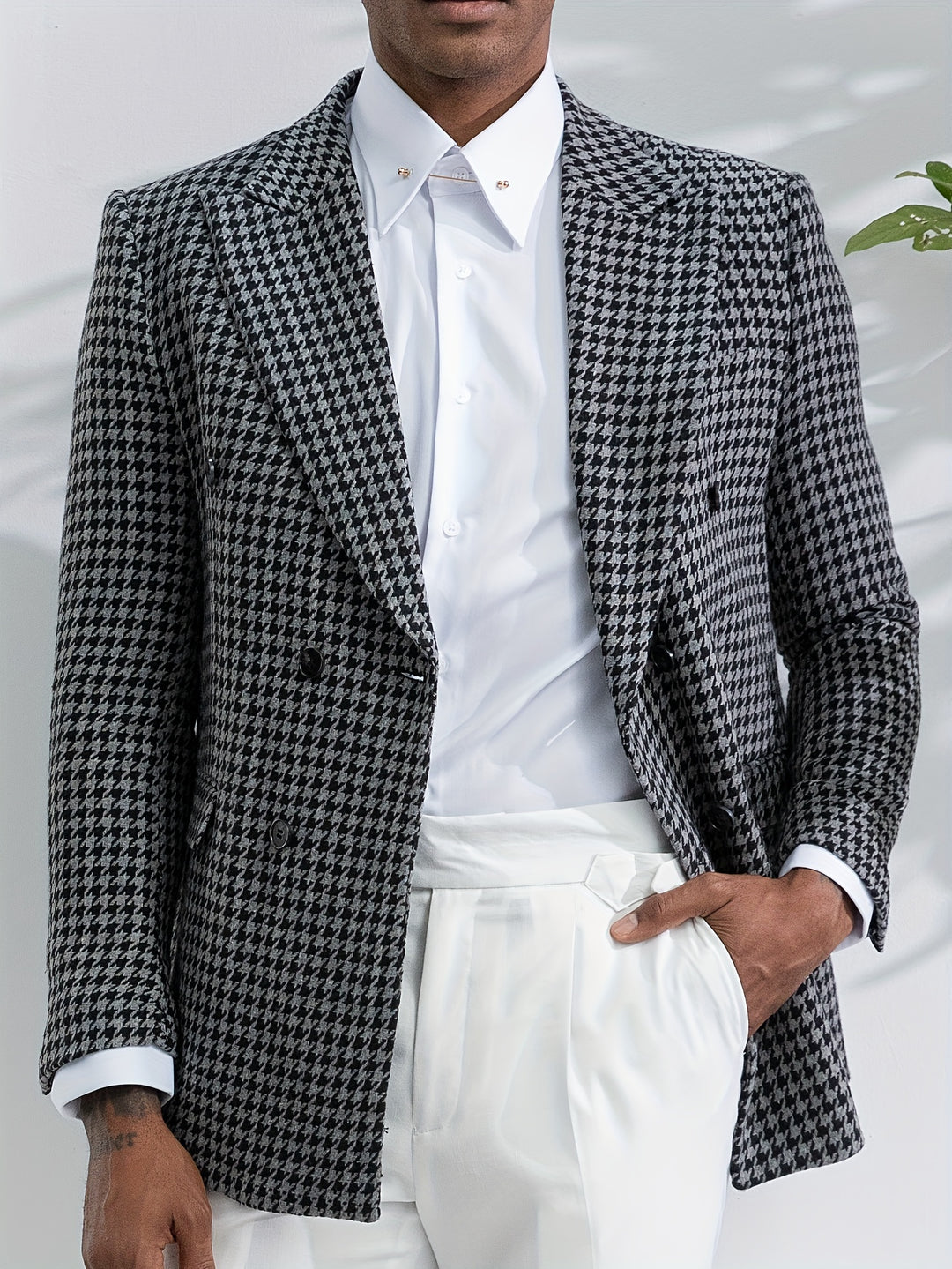 Men's Double-Breasted Houndstooth Blazer