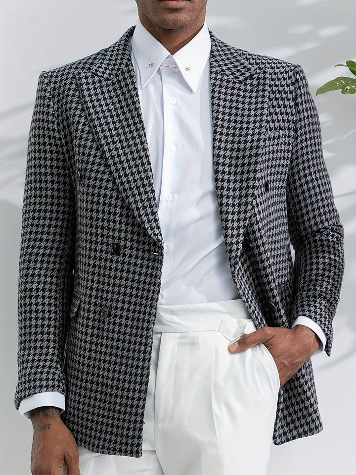 Men's Double-Breasted Houndstooth Blazer